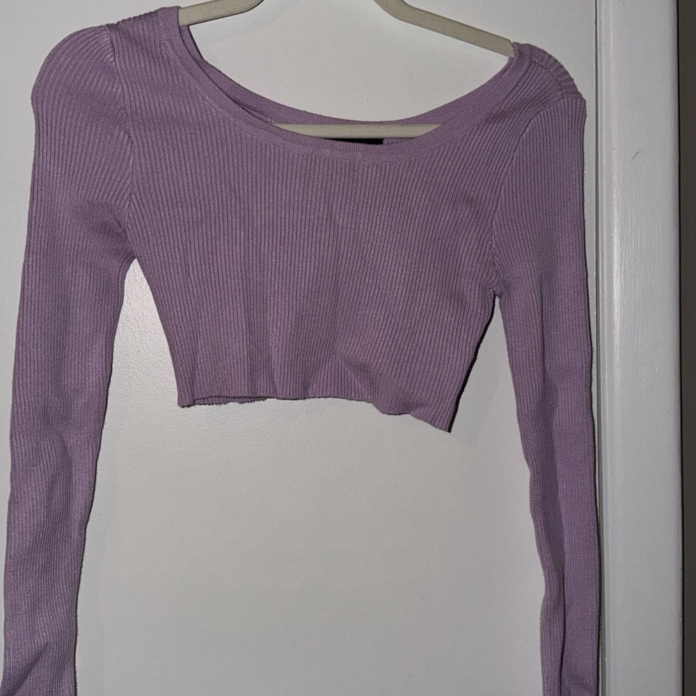 Forever 21 Lilac Ribbed Long-Sleeve Crop Top